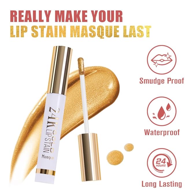 2Pcs 2025 New 24K Gold Liquid Lip Gloss Peel Off Lip Stain Tattoo with Tweezer, Lips Stain Peel Off Masque, Long Lasting Waterproof Lip Tint Stain, Transfer-proof for All Skin Types 01#+02#