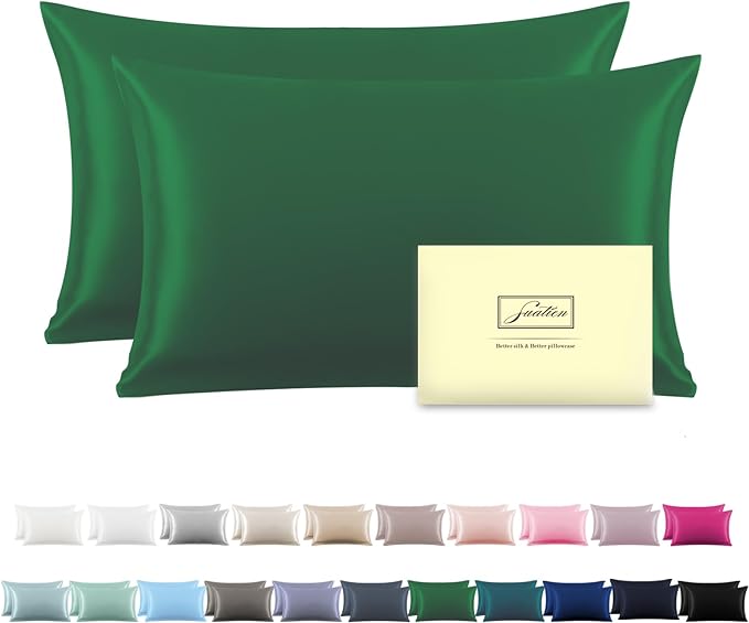 Silk Pillow Cases 2 Pack Soft Breathable and Sliky King Size Pillow Cases Set of 2,Natural Mulberry Satin Silk Pillowcase with Hidden Zipper for Hair and Skin (Olive Green,20"X 36",2pcs)