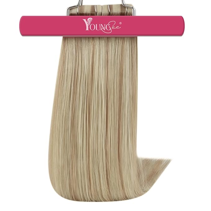 YoungSee Blonde Tape in Human Hair Extensions Long Hair Extensions Real Human Hair Tape-in Invisible Tape ins Hair Extensions for Women 24 Inch 20pcs 50g Tapes Extensions Straight Hair