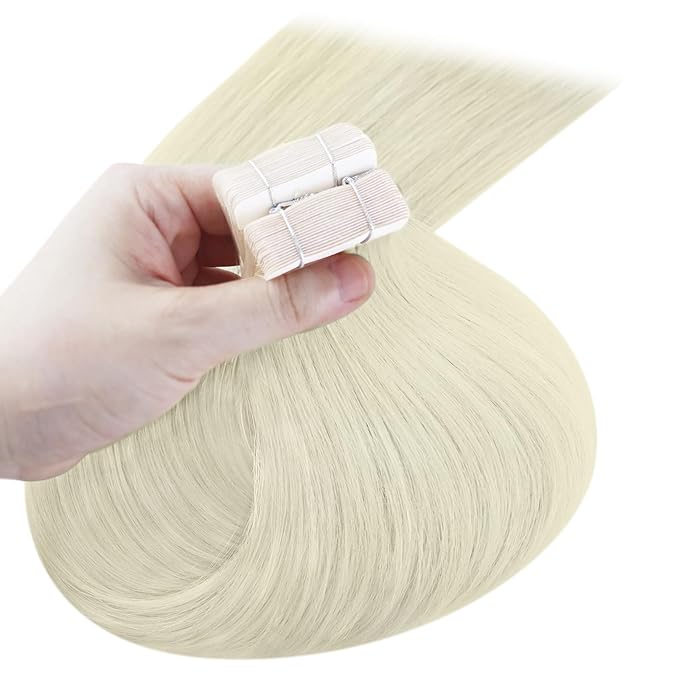 YoungSee Blonde Tape in Hair Extensions Human Hair Tape in Extensions Platinum Blonde Hair Extension Tape-in Blonde 14 Inch 50g Tape-in Extension Remy Human Hair 20pcs Glue in Extension for Wedding