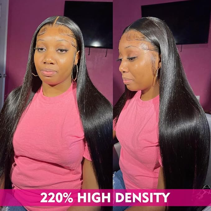 Iris Queen 220 Density 13x4 HD Straight Lace Front Wigs Human Hair Pre Plucked 12A Transparent Full Lace Frontal Wig for Black Women Unprocessed Natural Black Hair (20 inch)