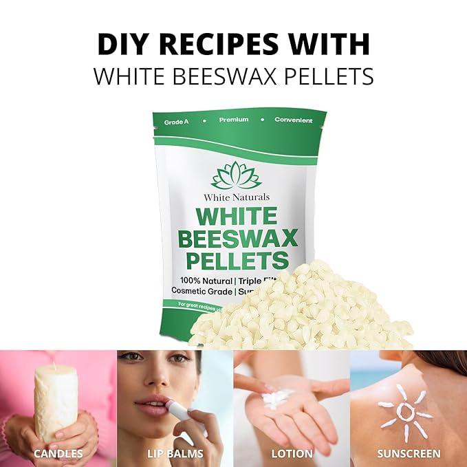 Bulk White Beeswax Pellets 5lb, Pure, Natural, Cosmetic Grade, Organic, Bees Wax Pastilles, Triple Filtered, Great For Candle Making, Soap, Food Wrap, DIY Projects Lip Balms, Lotions, and More!