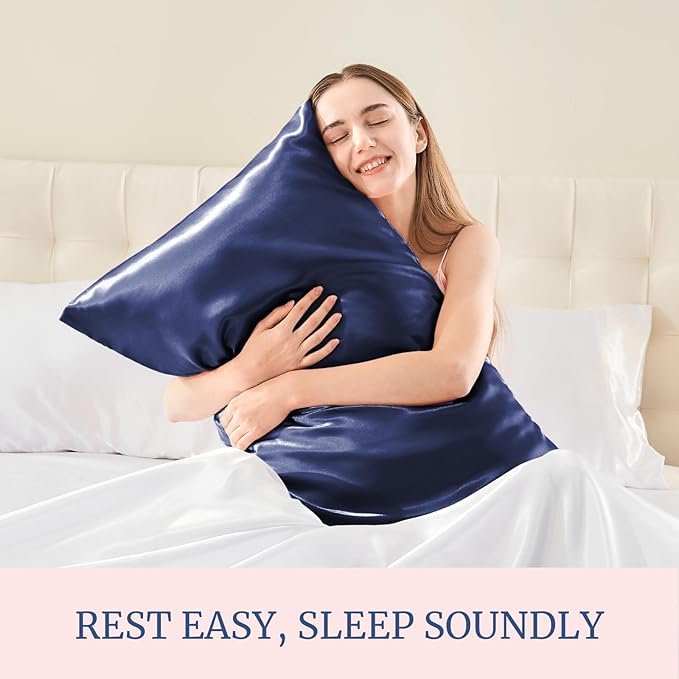 BEDELITE Satin Pillowcase for Hair and Skin, Super Soft and Cooling Similar to Silk Pillow Cases 2 Pack with Envelope Closure, Gift for Women Men(13"x18" Toddler Size, Navy)