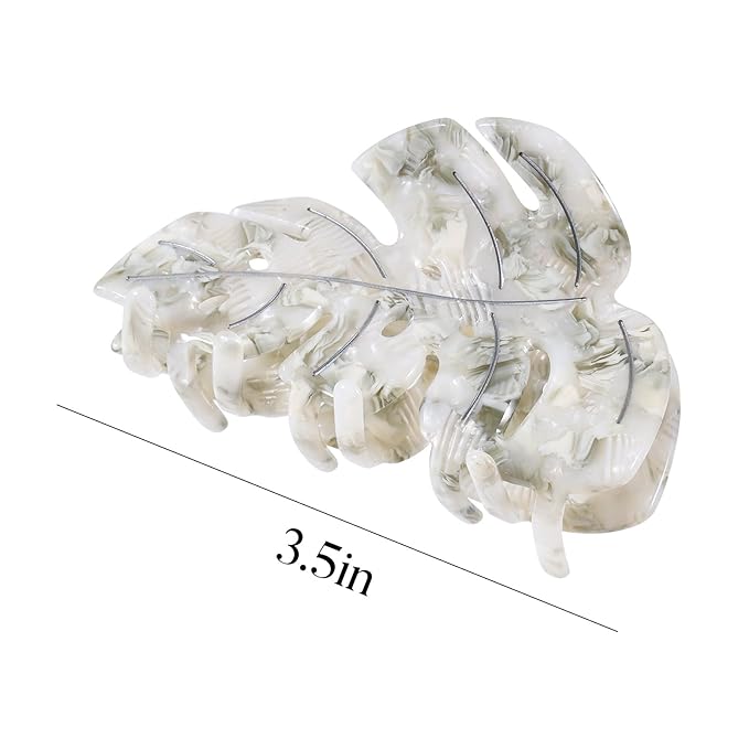 Grey Leaf Hair Claw Clip 3.5 Inch Strong Grip Hair Clip French Design Women Girls Hair Styling Accessories for Thick Thin Hair