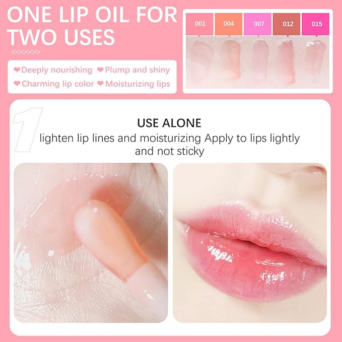Lip Oil Hydrating Tinted Lip Balm, Plump Lip Gloss Lip Care Transparent Toot Lip Oil Tinted (001# Pink)