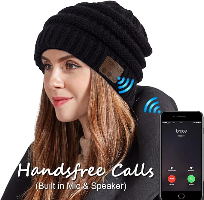 Wireless Music Beanie Hat for Men Women Unisex Winter Warm Soft Knit Cap Beanie with Wireless Headphone Headset Stereo HD Speaker Mic Boys Girls Tech hat