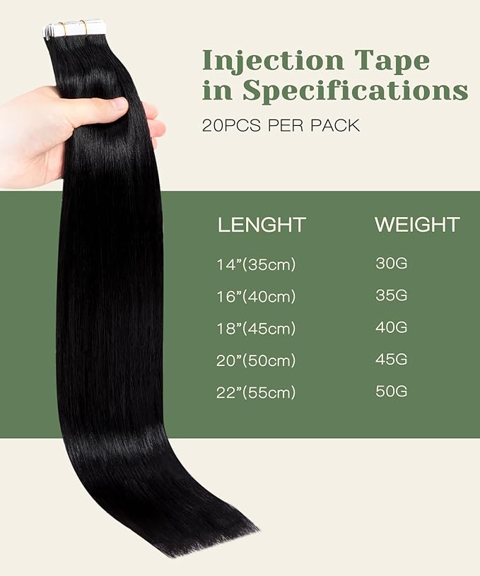 SURNEL Invisible Tape in Hair extensions 18 Inch Jet Black Upgraded Injection Tape in Extensions 20 Pcs 40g(#1,18)