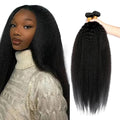 Kinky Straight Bundles Human Hair Color 1B Yaki Straight Bundle Niegmeag Peruvian Virgin Remy Hair 3 Bundles 14 16 18 Inch Double Weft Natural Black Yaki Bundle Hair Weave 150g