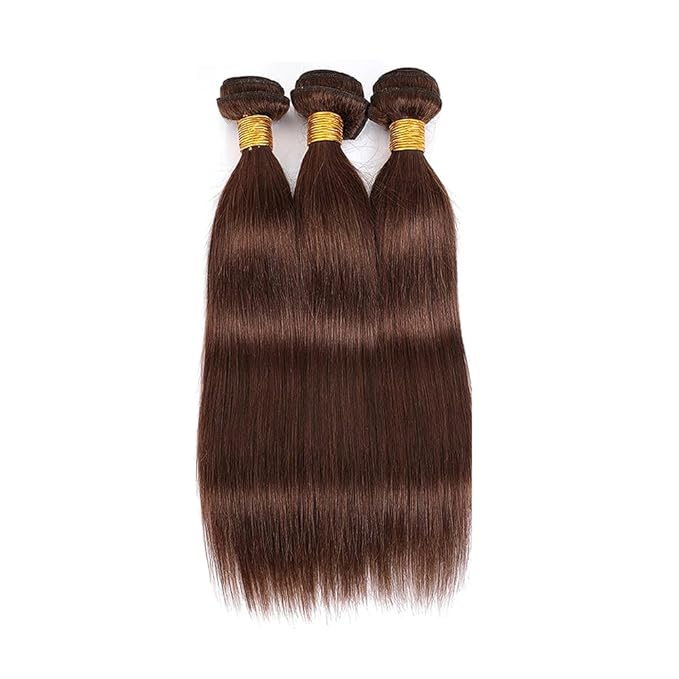 Color 4 Straight Bundles Human Hair Chocolate Brown Bundle Niegmeag Brazilian Virgin Remy Hair 3 Bundles 16 18 20 Inch Double Weft Brown Straight Bundle Hair Weave 150g