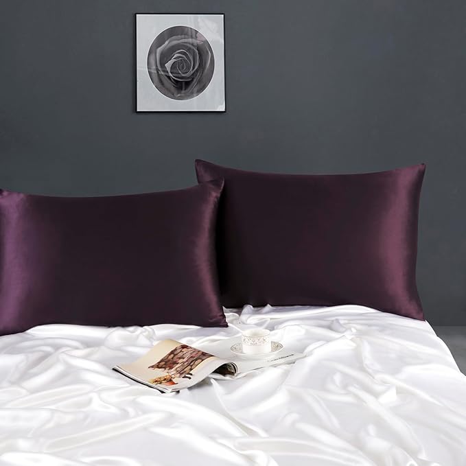 ZIMASILK 100% Pure Mulberry Silk Pillowcase for Hair and Skin Health,Soft and Smooth,Both Sides Premium Grade 6A Silk,600 Thread Count,with Hidden Zipper,1pc(Standard 20''x26'',Eggplant Purple)