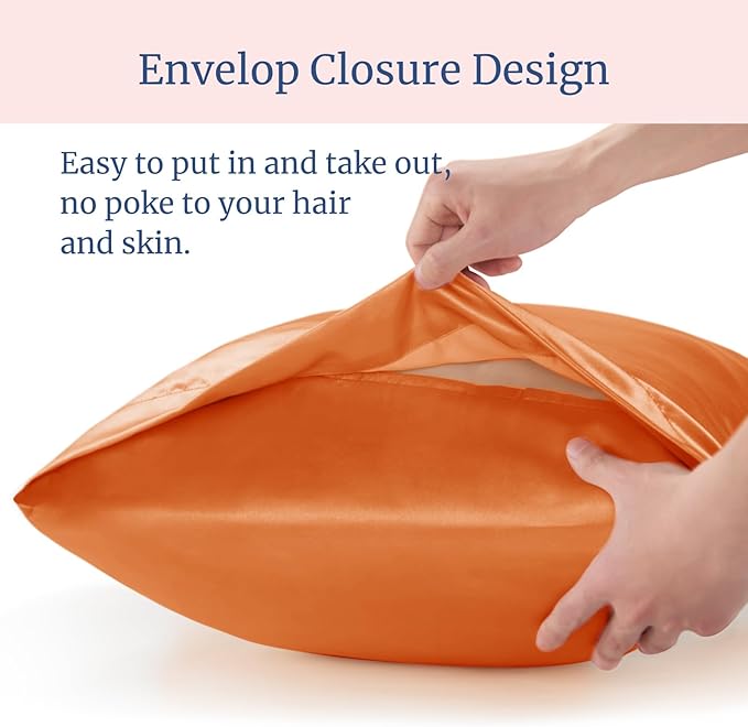 BEDELITE Satin Pillowcase for Hair and Skin, Super Soft Similar to Silk Pillow Cases 4 Pack with Envelope Closure, Cooling Pillowcases for Women Men (20"x26" Standard Size, Burnt Orange)