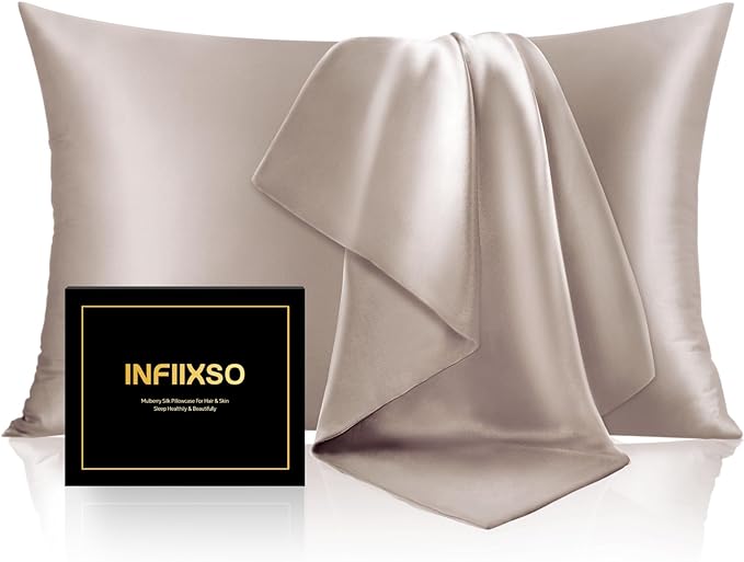INFIIXSO Mulberry Silk Pillowcase for Hair and Skin, Silk Pillow Cases Queen Size with Hidden Zipper 20x30 Inches, Extraordinary Smooth and Soft Cooling Pillow Cases for Hot Sleepers(Caramel, 1 Pack)