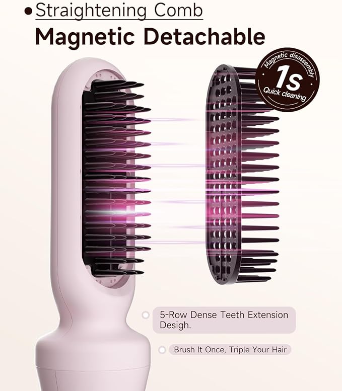 3 in 1 Automatic Curling Iron with Interchangeable 1'' Barrel, Hair Crimper, Straightening Brush, Rotating Ceramic Curling Iron with 3 Temp, 2-Way Rotation, 10S Fast Heating, Dual Voltage