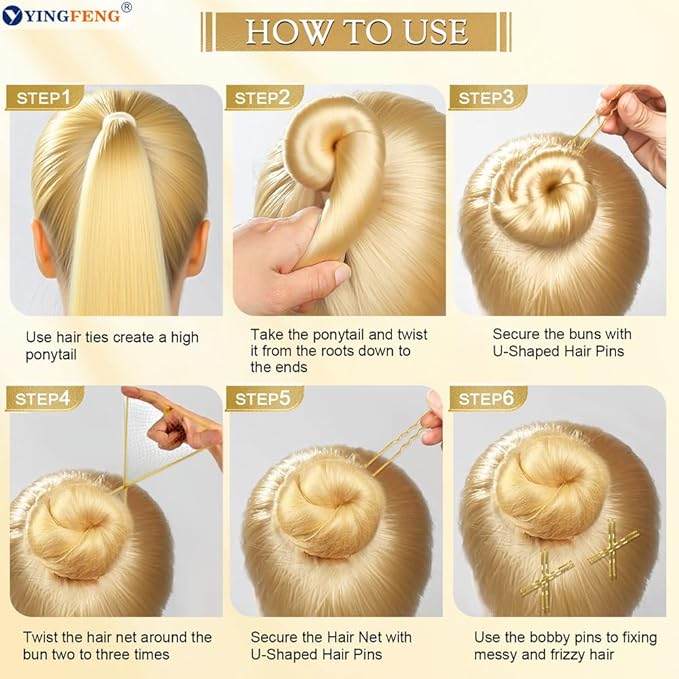 510PCS Blonde Bobby Pins Hair Pins Kit with Hair Net, YINGFENG Includes 100 Bobby Pins for Women, 100 U Shaped Buns Hair Clips, 300 Hair Bands and 10 Blonde Hair Nets, Dance competition must haves
