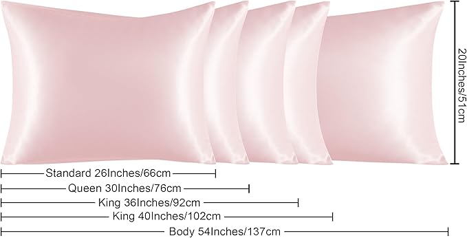 NTBAY Satin Body Pillowcase for Hair and Skin, Luxurious and Silky Pillow case with Envelope Closure, 20x54 Inches, Light Pink