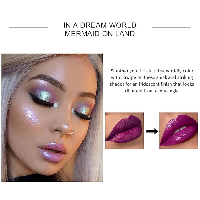 evpct 6Pcs Holographic Shimmer Lip Gloss Liquid Lipstick Set Makeup, Pink Red Metallic Lipstick Long Lasting Waterproof, Diamond Shinning Sparkly Sparkle Lipstick Face Eye Moisturizing High Gloss Glow