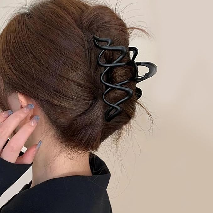 1 PCS Metal Large Claw Clips for Thick Heavy Hair, Strong Hold Big Non-Slip Hair Catch Barrette Black Wave Exquisite Design Jaw Clamp for Long Hair, Fashion Styling Hair Accessories for Women Girls