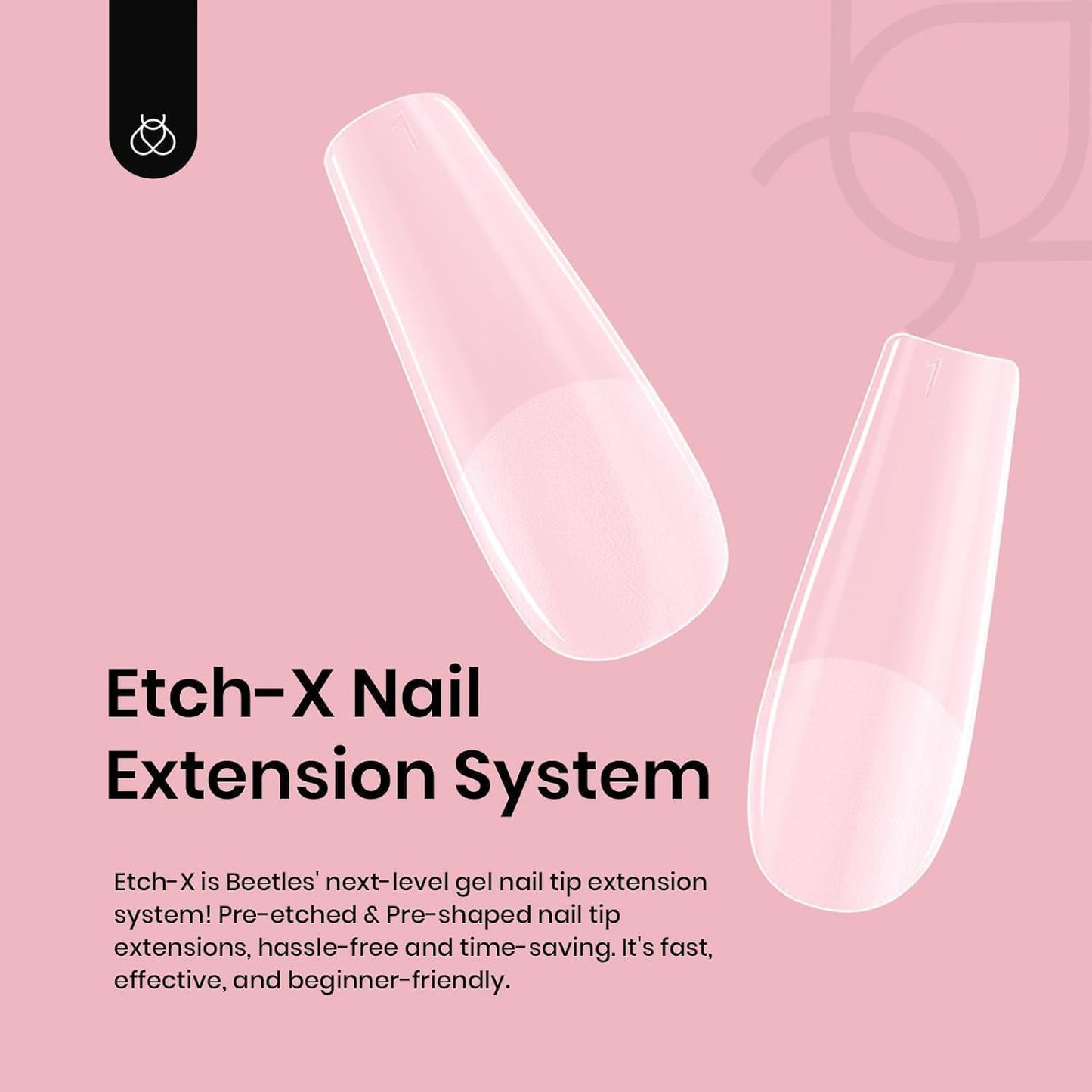 Beetles Coffin Long Gel Nail Tips –Pre-Etched Half Matte Full Cover, 288 Pieces, Pre-Shaped in 12 Sizes for Press-On Extensions