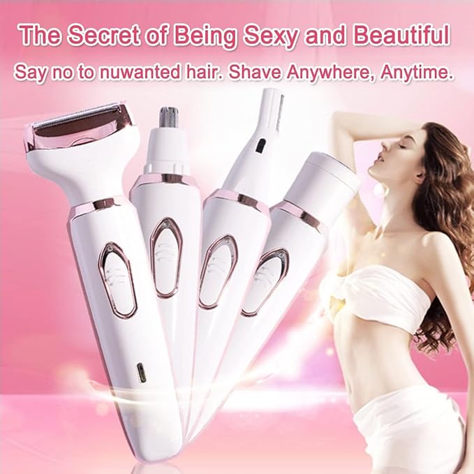 Bikini Trimmer for Women, Electric Razor Hair Shaver for Face Nose Eyebrow Beard Mustache Arm Leg Armpit Bikini, Replaceable Lady Facial Razor, Painless Rechargeable 4 in 1 Women Body Shaver for Trip
