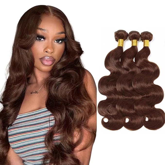 Brown Body Wave Bundles Human Hair Chocolate Brown Bundle Niegmeag Brazilian Virgin Soft and Silky Remy Hair 3 Bundles 12 14 16 Inch Double Weft Color 4 Body Wave Bundle 150g