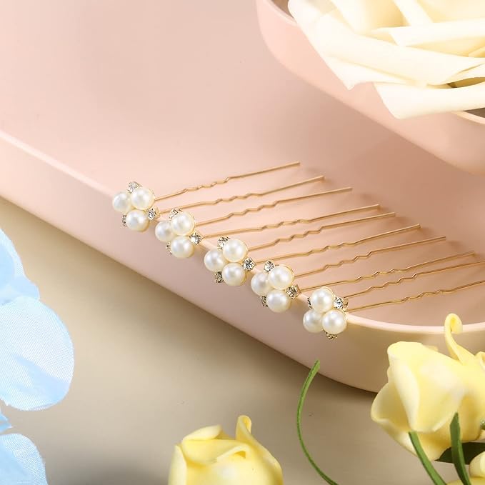WILLBOND 18 Pcs Pearl Hair Pins Bridal Wedding Hair Accessories Crystal Bobby Pin for Brides Bridesmaids Flower Women Girls(Gold)