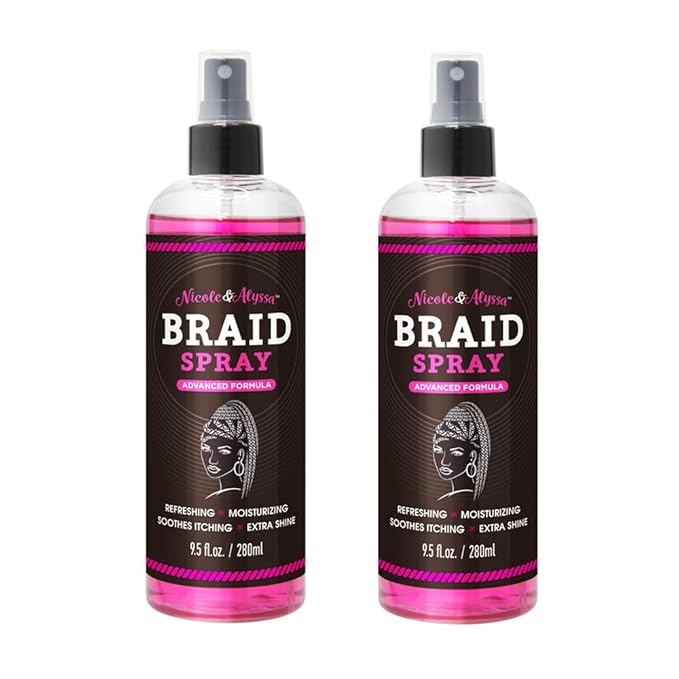Nicole & Alyssa - Braid Spray 9.5oz - for BOHO Braids, Twists, Locs, Box Braids, Knotless Braids, Cornrows - Braid Sheen, Refreshing, Moisturizing, Detangling, Extra Shine (Pack of 2)