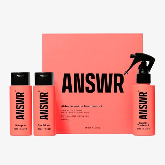ANSWR At Home Brazilian Keratin Hair Treatment for All Hair Types – Deep Nourishment, Eliminates Frizz, Salon Results At Home, Sulfate-Free, Safe for Colored Hair (3 x 100ml (Kit))
