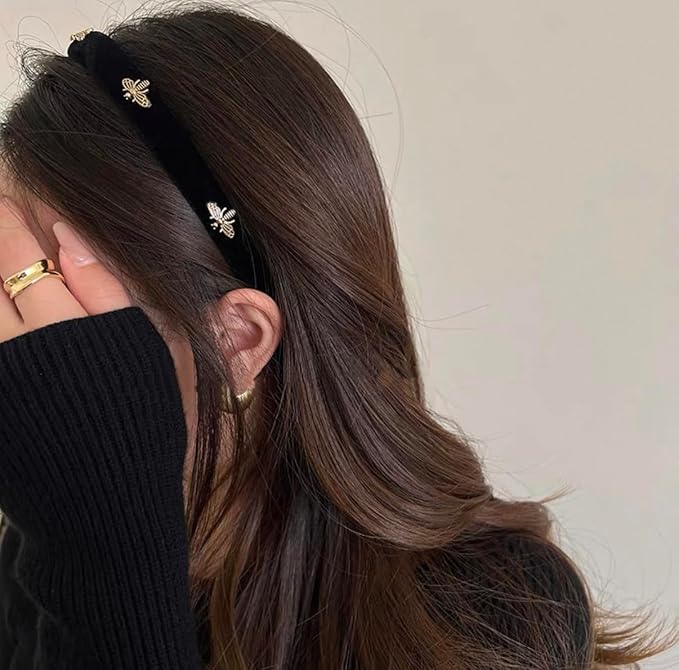 Huachi Black Headbands for Women Velvet, Wide Padded Headband for Girls Non Slip, Trendy Headbands for Women’s Hair, Fashion Hair Accessories 3PCS