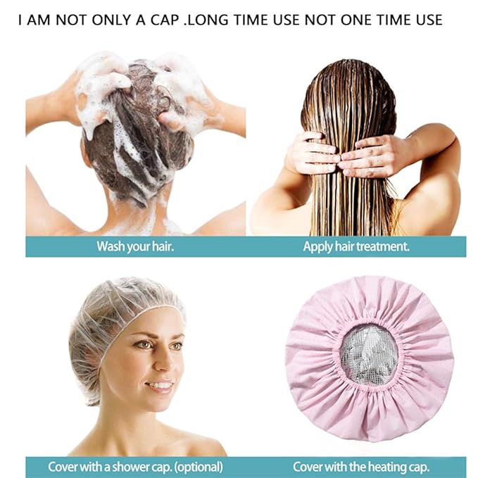 2 Pack Shower Caps for Women - Deep Conditioning Hot Oil Steam Cap for Shower, Spa, Travel & Cooking Reusable Waterproof Double Layer Hair Treatment Caps(Pink Set)