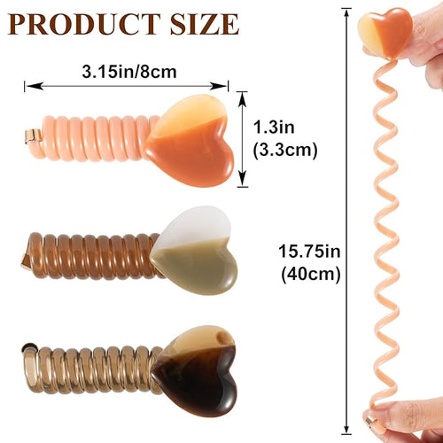 3PCS Heart Spiral Hair Ties, 3 Colors Heart Phone Cord Ponytail Holders for Women, Elegant Rubber Hair Coils, Stylish Hair Accessories for Party, Daily Use