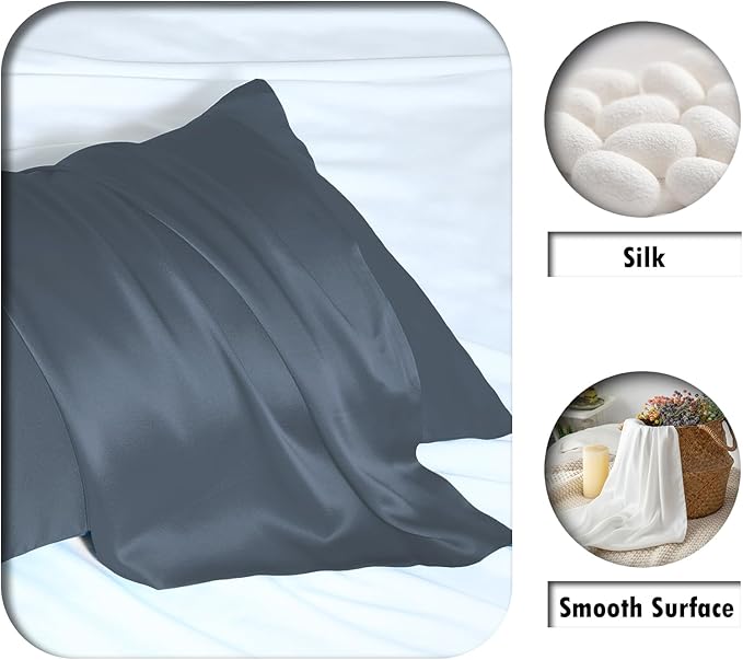 Silk Pillow Cases 2 Pack Soft Breathable and Sliky Queen Size Pillow Cases Set of 2,Natural Mulberry Satin Silk Pillowcase with Hidden Zipper for Hair and Skin (Space Grey,20"X 30",2pcs)