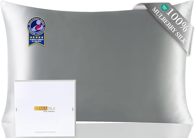 ZIMASILK Upgraded 100% 6A Grade Pure Mulberry Silk Pillowcase for Hair and Skin Silk Pillow Cases with Reinforced Hidden Zipper, More Soft & Durable, Gift Box (Standard 20"x26" Grey)