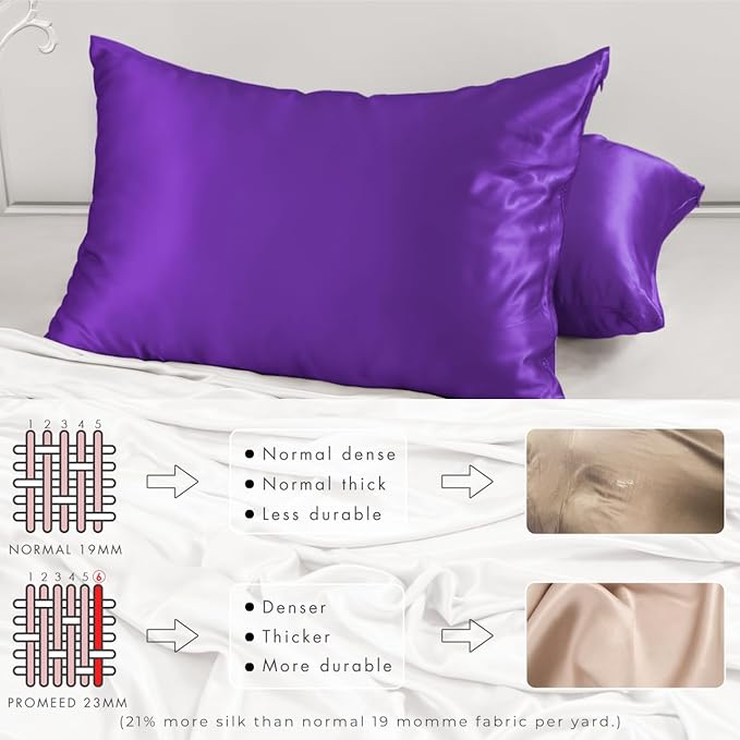 PROMEED Upgraded Grade 6A+ Purple Silk Pillowcase with Zipper, 23 Momme Natural Mulberry Silk Pillow Cases for Hair and Skin - Easy Care with Laundry Bag (Queen 20"x30", Purple)