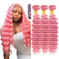 28 30 32 Inch Pink Deep Wave Bundles Human Hair Light Pink Bundles 8A Peruvian Virgin Remy Hair Extensions Double Weft Real Pure Pink Hair Weave