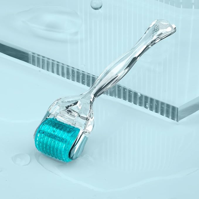Derma Roller Microneedle, Titanium 192 Micro Needle Dermal Roller Face Beard Home Use (Crystal Blue)