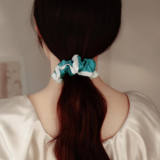 DAISYSILK Pure Mulberry Silk Hair Scrunchie for Women Gentle No-Crease Silk Hair Tie Smooth Elastic Ponytail Holder (Peacock Blue)