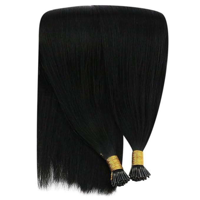 YoungSee I Tip Hair Extensions Black 22In Itip Hair Extensions Real Human Hair Jet Black 50g Hair Extension I Tip Invisible 50s Itips Hair Extension Human Hair for Instant Length