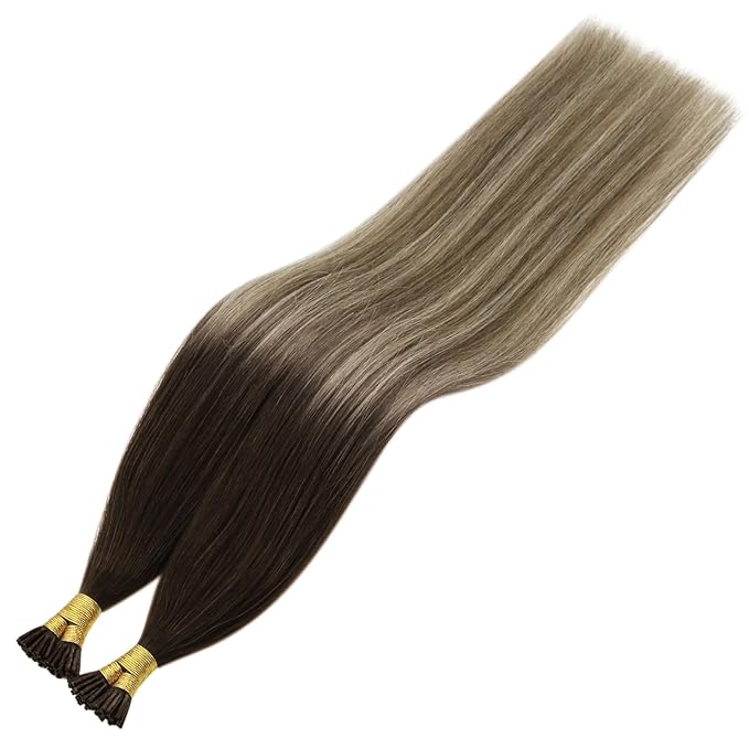 YoungSee I Tip Hair Extensions Human Hair Balayage Itip Hair Extension Real Human Hair Ombre 14 Inch Itip Human Hair Extension Dark Brown Ombre Brown Tip Hair Extension for Short Hair 80s 50g