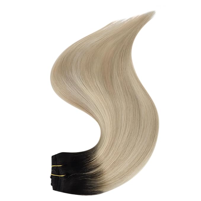 Full Shine 12 Inch Clip in Hair Extensions Real Human Hair Brown Ombre to Medium Blonde and Light Blonde Seamless Hair Extensions Clip in for Short Hair 3 PCS 60 G