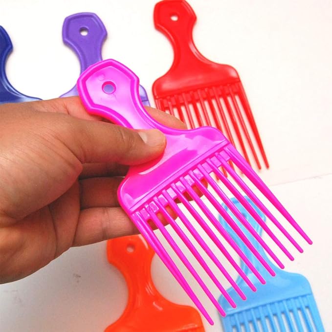 (6 Pack) 6" Plastic Afro Pik Lift Hair Comb Detangle Wig Braid Hair Man Styling Comb (Assort)