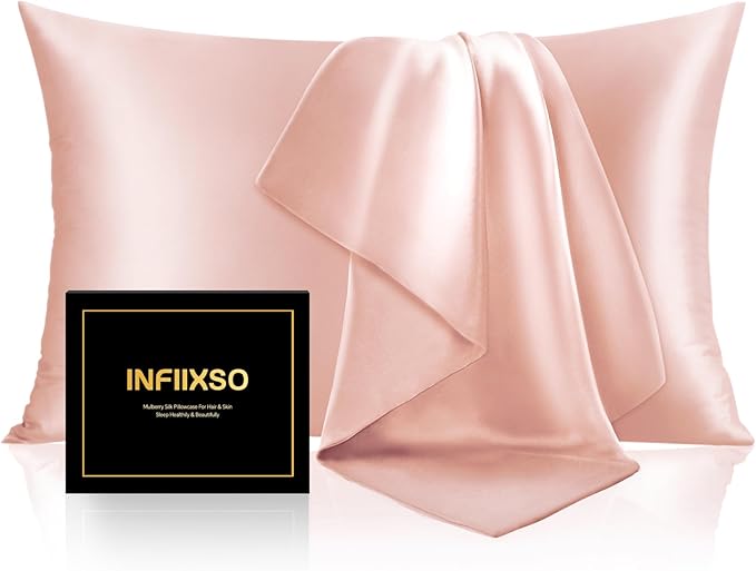 INFIIXSO Mulberry Silk Pillowcase for Hair and Skin, Silk Pillow Cases Queen Size with Hidden Zipper 20x30 Inches, Extraordinary Smooth and Soft Cooling Pillow Cases for Hot Sleepers(Coral, 1 Pack)