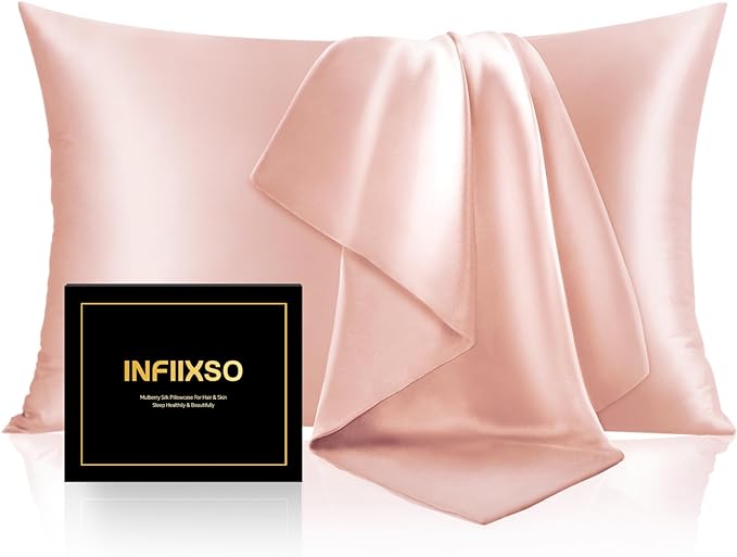 INFIIXSO Silk Pillow Cases 2 Pack Standard Size, Ultra Smooth & Soft Mulberry Silk Pillow Case for Hair and Skin, Breathable Cooling Silk Pillowcase with Hidden Zipper (Coral, 20x26 Inches)