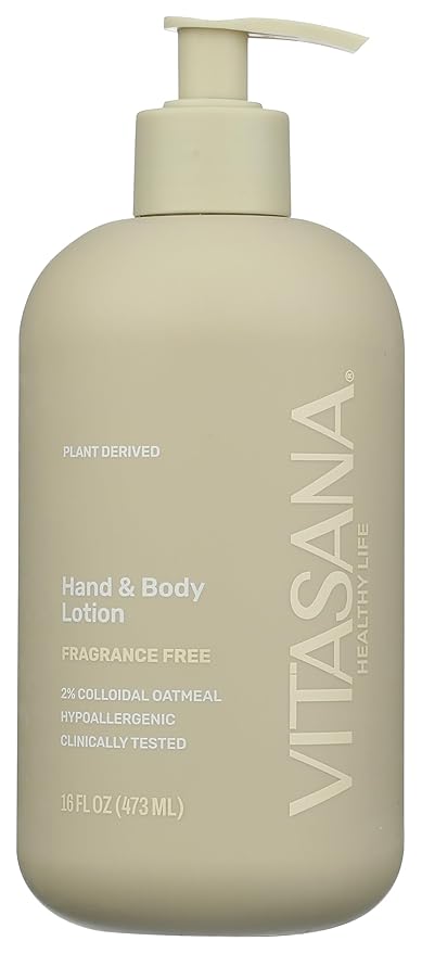 Vitasana Hydrating Hand & Body Lotion, 16 oz – Fragrance‑Free, 99% Plant‑Derived with 2% Colloidal Oatmeal, EWG Verified, Hypoallergenic, Paraben‑Free, Sulfate‑Free, Cruelty‑Free