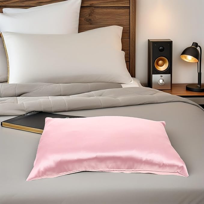 TOYANDONA 2pcs High-Density Faux Silk Pillowcase with Hidden Zipper Soft Smooth Travel and Home Pillow Cover for Hair Protection and Skin Care Lightweight Pink