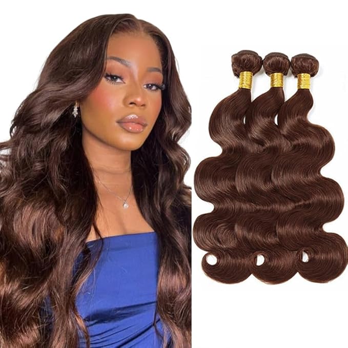 Brown Bundles Human Hair Color 4 Body Wave Bundles 24 26 28 Inch Niegmeag Virgin Soft and Silky Remy Hair Extensions Double Weft Chocolate Brown Body Wave Bundle Hair Weave 150g