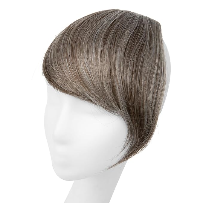 SARLA Clip in Side Bangs Extension Straight Synthetic Fake Bangs One Piece for Women Middle Grey