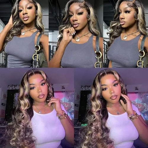 1B/27 Human Hair Bundles Blonde Body Wave Bundle Niegmeag Virgin Remy Hair 3 Bundles 20 20 20 Inch 2 Tone Black and Honey Blonde Bundle Double Weft Hair Weave