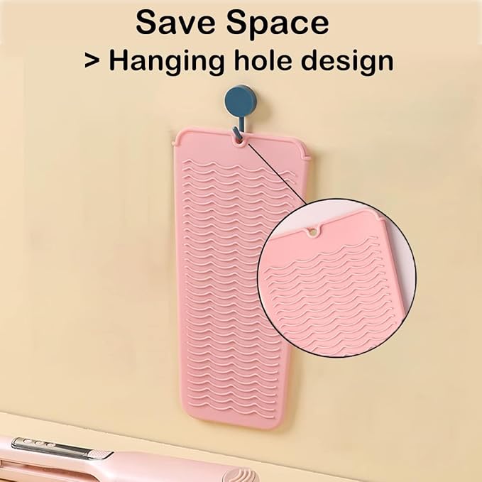 2 Pcs Professional Silicone Heat Resistant Mat Pouch for Curling Iron, Flat Iron and Other Hot Tools, Portable Travel Mat and Cover for Hair Styling Tools with Hanging Hole (2PCS Pink)