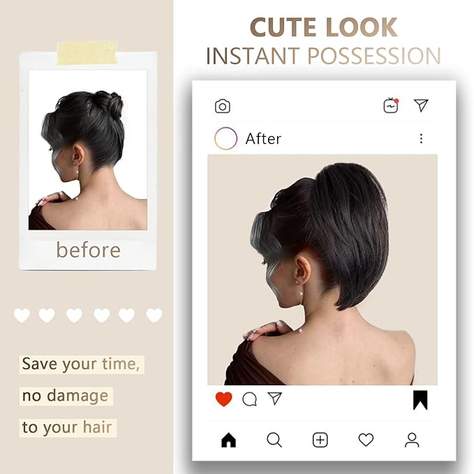 10 Inch Short Ponytail Extension - Soft Straight Pony Tails Hair Extensions, Claw Clip Ponytail Extension, Natural Short Hair Extensions Ponytail, Synthetic Hair Pieces for Women (Color: Black Brown)