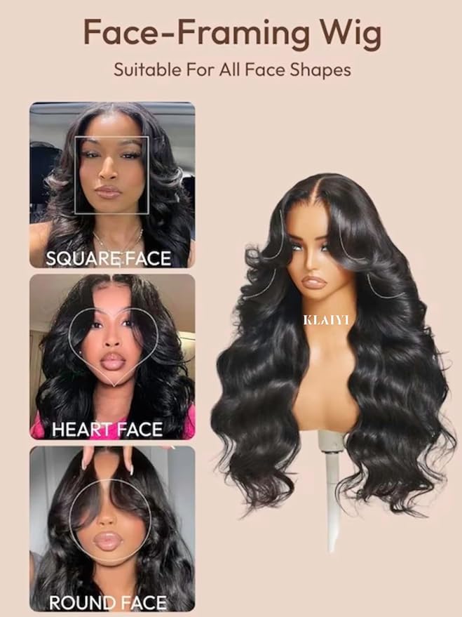 KLAIYI HD Real Scalp Wig 13x4 Lace Frontal Human Hair Wig Loose Body Wave with Face Framing Curtain Bangs Pre Everything Glueless 3S Wear and Go Precut Lace Pre Plucked Pre Bleached 180%Density 24Inch